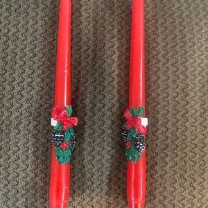 Avon Christmas Chimes Bayberry Festive Red Taper Candles with Pinecone Accents